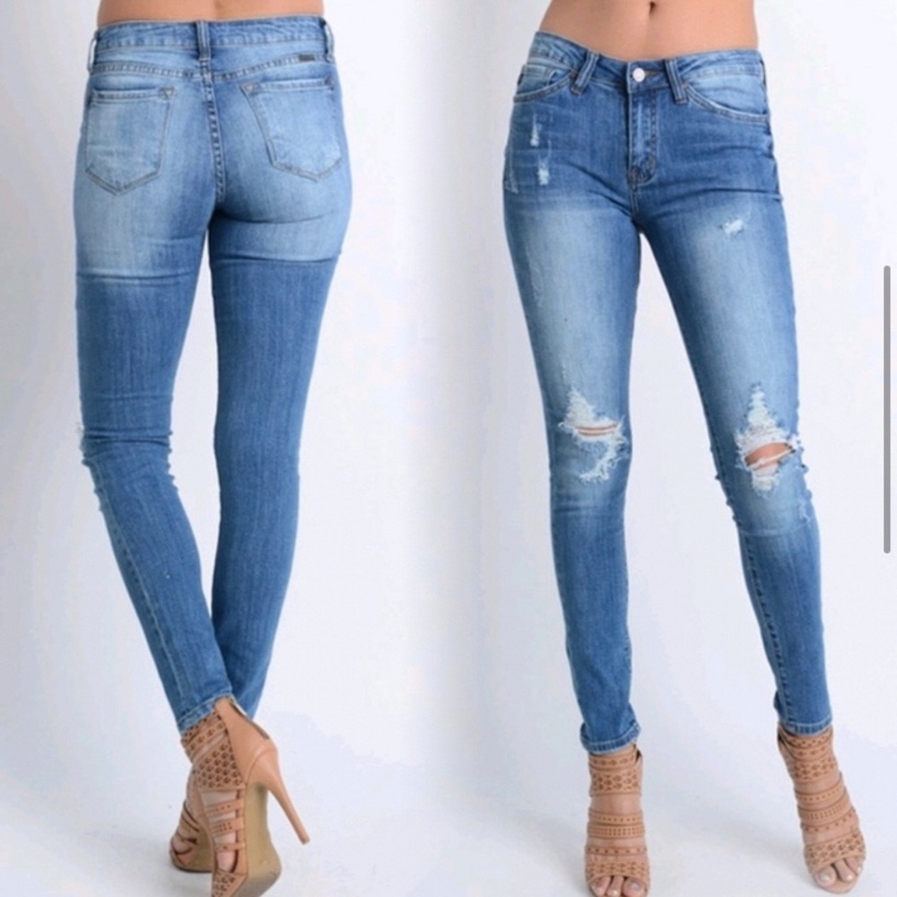 5 Star Rated New Distressed Skinny Denim Jeans - Picture 3 of 5